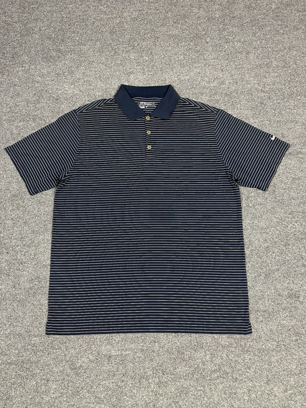 Nike Golf Mens Polo Shirt XL Blue Striped Fit Dri-Fit Tour Performance